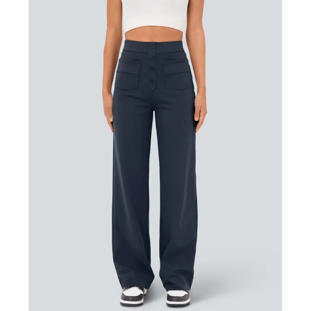 Halara DayStretch Navy Blue High Waisted Button Front Pants Tall Size Medium